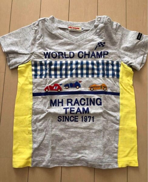 ミキハウス Tシャツ 90 レーシングカー 黄色 車