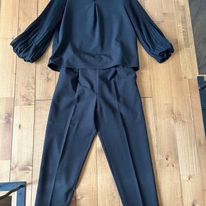 プリーツ袖ブラウス パンツ セットアップ 黒 M