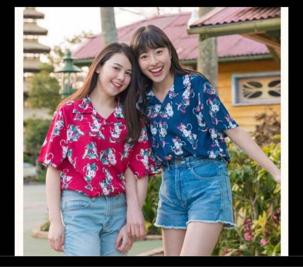 ディズニーアロハシャツ ミニー 夏ディズニー ネイビー アロハシャツ 総柄