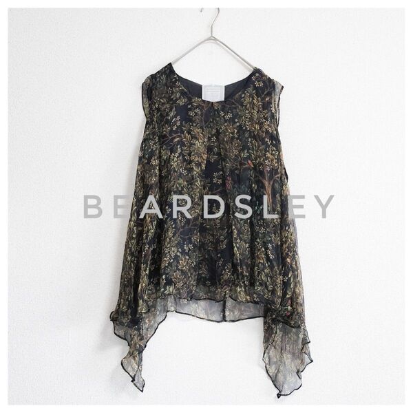 美品 BEARDSLEY シルクプリントレイヤーブラウス ボタニカル柄 FREE