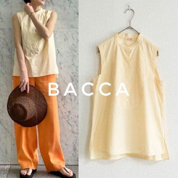 BACCA コットンタイプライター ノースリーブボザムシャツ 36 イエロー