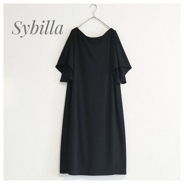 美品 Sybilla トリアセ ドレープワンピース 黒 M シビラ