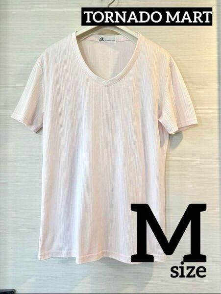 【美品】tornado mart Vネック リブ編み Tシャツ 薄ピンクMサイズ お兄系 V系 y2k 半袖Tシャツ カットソー