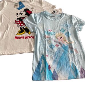 新品 未使用 タグ付き 夏服 女の子 Tシャツ 2枚セット ミニーマウス アナ雪 130cm