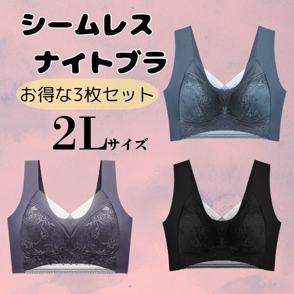 シームレスブラ ナイトブラ 2L 3枚セット ノンワイヤー 育乳 伸縮性 快適 【819】