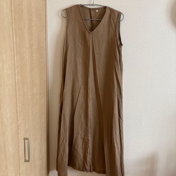 【美品】無印良品 フレンチリネン 洗いざらし ノースリーブワンピース M ロング