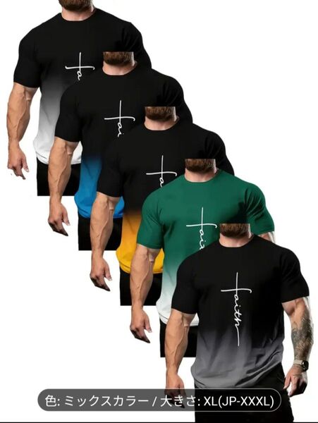 吸汗 Tシャツ 接触冷感 速乾性 通気性 カジュアルスポーツシャツ 5枚セット 半袖 ジム トレーニング グラデーションカラー