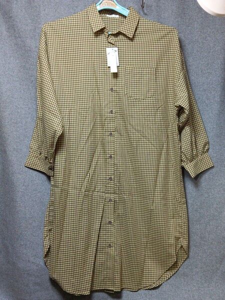 ★チェック柄 七分袖 ★ロングシャツ ワンピース★イエロー系