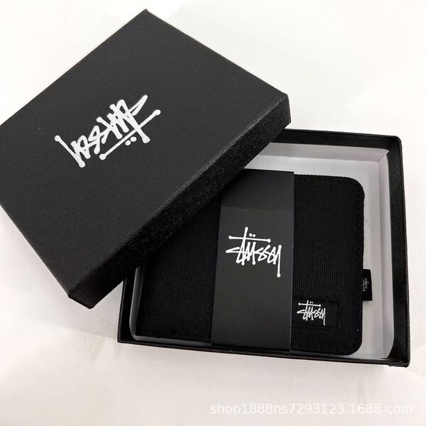 STUSSY ステューシーのキャンバス財布 二つ折り財布 ブラック