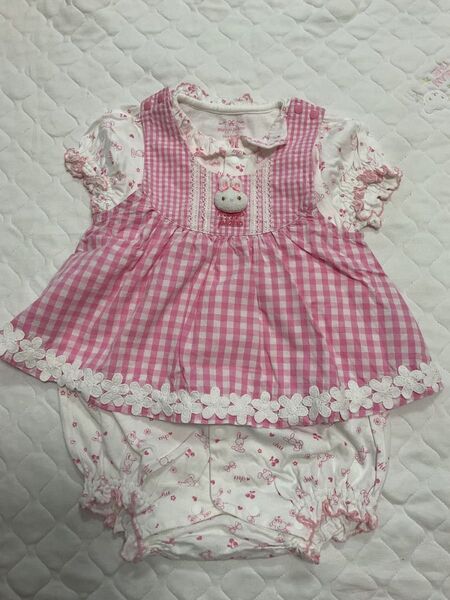 メゾピアノ 人気セットアップ エプロンワンピース ロンパースセット 80サイズ ベビー服 女の子 ピンク 子供服