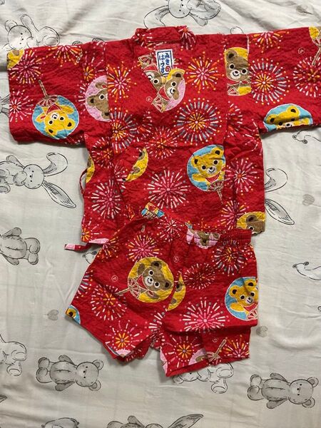 ミキハウス プッチー 甚平 赤 セットアップ 90サイズ 浴衣 着物 子供用 じんべい 男の子 女の子 美品