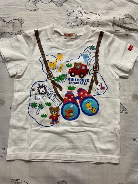 ミキハウス 新品未使用 サファリ柄 半袖Tシャツ 男の子 白 美品 女の子 Tシャツ 動物 プッチー