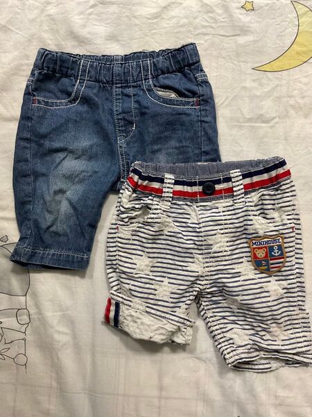 ミキハウス ハーフパンツ 2枚セット 80サイズ デニム 星柄 プッチーワンポイント ショートパンツ 半ズボン 男の子