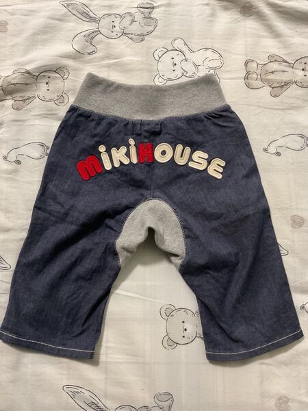 ミキハウス 人気 バックロゴハーフパンツ デニム 美品 100サイズ 薄手