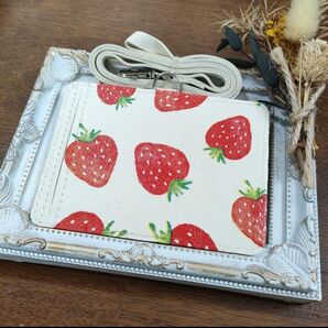 ♪ネームホルダー 定期入れ カードケース いちご柄 ハンドメイド♪