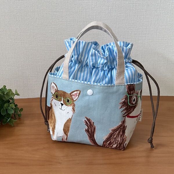 ハンドメイド ミニサイズの保冷あおり巾着バッグ