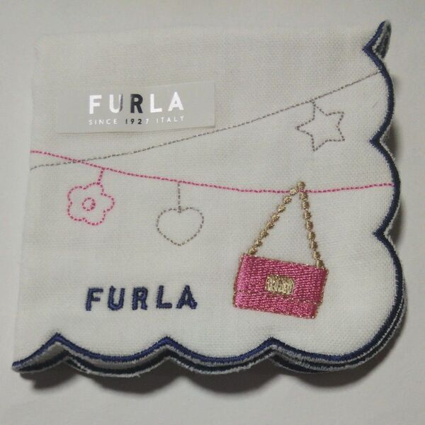 FURLA 刺繍ガーゼ 20×20 タオルハンカチ