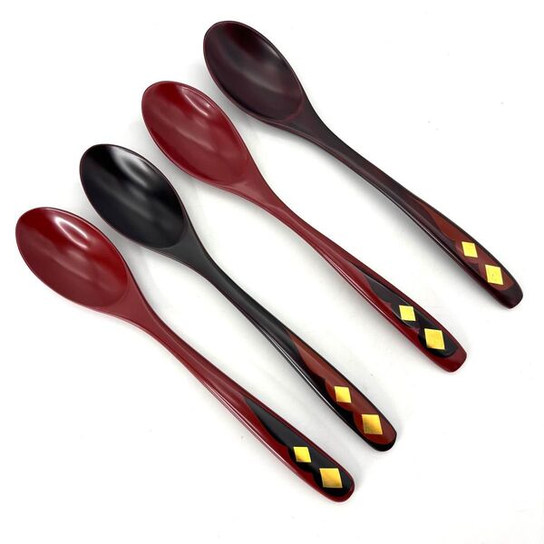 ■秀衡塗■スプーン 4本 南部漆器 天然木漆器/未使用品《秀衡塗工房 丸三漆器》