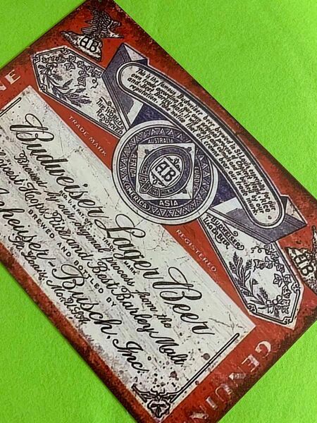 ◆バドワイザー◆看板ポスター◆金属製◆30X20cm ◆ブリキ看板◆レトロ加工印刷◆Budweiser旧デザイン版 ◆ラスト1枚