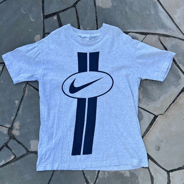 90s Nike ビッグスウッシュ Tシャツビッグロゴ y2k tec 半袖Tシャツ NIKE ナイキ ロゴ プリント グレー