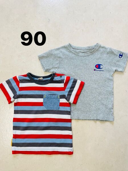 90サイズ Tシャツ 2枚セット Champion /キムラタン ボーダー柄