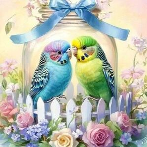 新品ダイヤモンドアート30×30薔薇の花と二羽のインコ 小鳥 作成キット【no.271】
