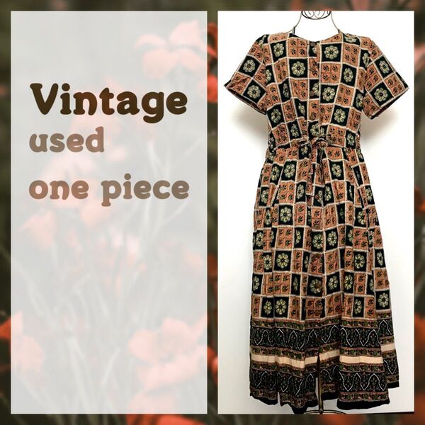 インド綿ワンピース 綿100%総柄ワンピース コットンワンピース 個性的 古着 ヴィンテージ vintage