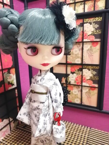 【夢人屋呉服店】 ブライス Blythe 着物 浴衣 モノトーンな浴衣セット