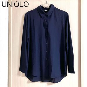 UNIQLO ユニクロ レーヨンブラウス 長袖 ネイビー 紺色 Sサイズ 仕事用 シンプル 通勤 長袖シャツ