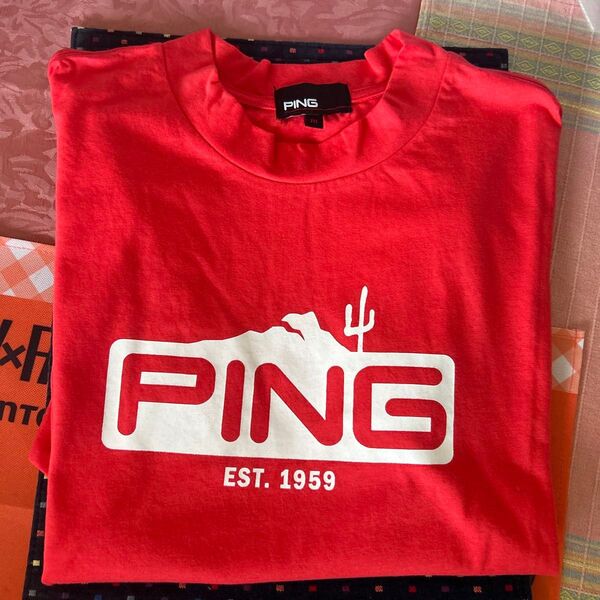 PING モックネックTシャツ レッド Mサイズ