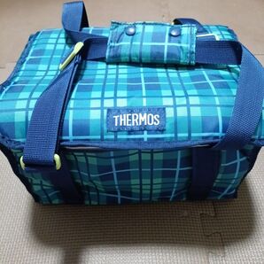 THERMOS 保冷バッグ ピクニックバックハイキング海水浴キャンプ食材下ごしらえかわいい仕切り付きブルー系 チェック柄