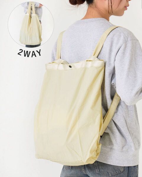 スリーコインズ 2ウエイ リュック 手さげ BACKPACK 2WAY ECO BAG 折りたたみエコバッグ 色クリーム系
