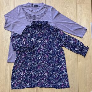 トップス 2枚セット シニア 七分袖 パープル ネイビー サイズM