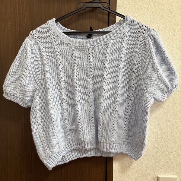 H&M サマーニット ショート丈 水色