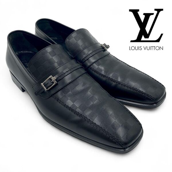 美品 LOUIS VUITTON ローファー 26cm 革靴 ダミエ 黒 ビジネスシューズ シューズ