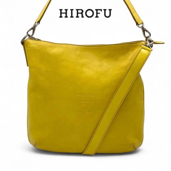HIROFU ヒロフ 2way ショルダーバッグ イエロー イタリア製 レザー クロスボディ 斜め掛けかばん