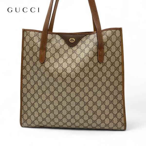美品 グッチ GG柄 トートバッグ PVC オールドグッチ A4収納可 GUCCI ヴィンテージ ショルダーバッグ