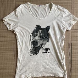 【クーポン対象】BORN TO ROCK犬プリント半袖Tシャツ オフホワイト メンズMサイズ 薄手 ユニクロ