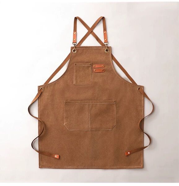 新品 ワークエプロンキャンプ美容師 料理 DIY カフェ アウトドア ブラウン