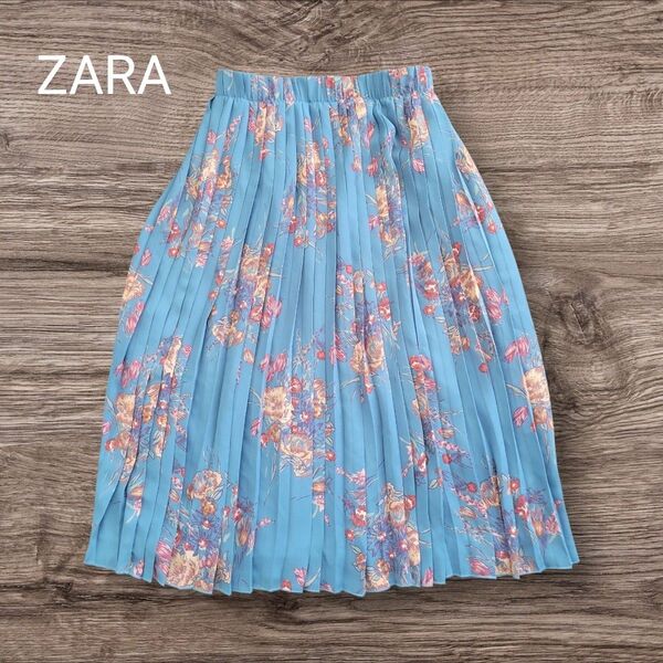 美品 ZARAザラ花柄フラワープリントプリーツミディスカート サイズS