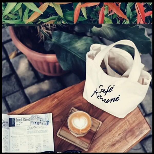 cafe kitsune カフェキツネ アイボリー、白系 バッグ キャンパス地 バッグ ミニトート ノベルティ
