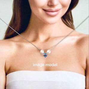 silver jewelry アクアマリン クリスタル ジルコニアダイヤ パールネックレス 上品 高品質 V字ネックレス