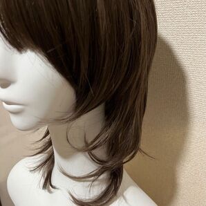 匿名配送 新品 フルウィッグ セミロング ウルフカット ブラウン 医療用 かつら