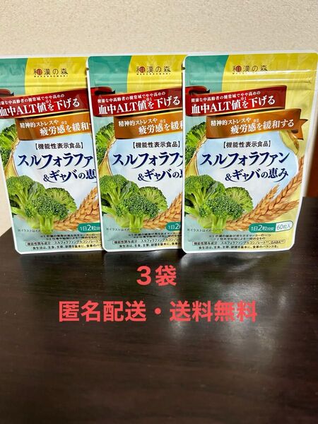 【匿名配送・送料無料】和漢の森 スルフォラファン & ギャバの恵み 60粒入×3
