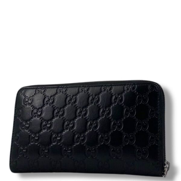 美品 GUCCI グッチシマ レザー ラウンドファスナー 長財布 ブラック オーガナイザー