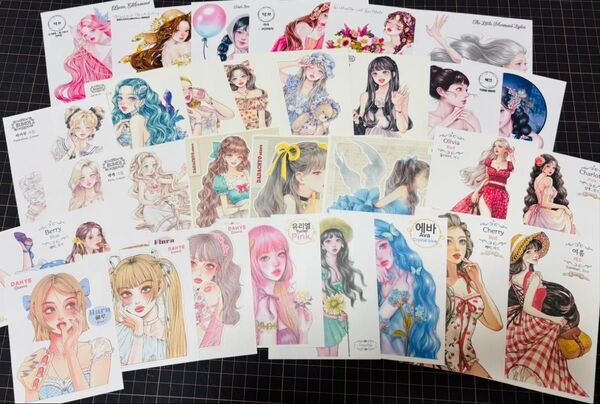 韓国作家様 夏っぽい女の子ステッカーとコラージュ素材50枚 おすそ分けセット② eundi hwara ggaggong