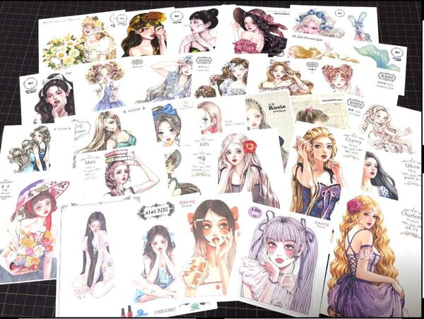 韓国作家様 夏っぽい女の子ステッカーとコラージュ素材50枚 おすそ分けセット③ hwara、chiu、ggaggong