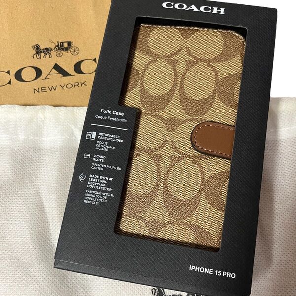COACH iPhone15 PRO 手帳型 スマホケース シグネチャー コーチ