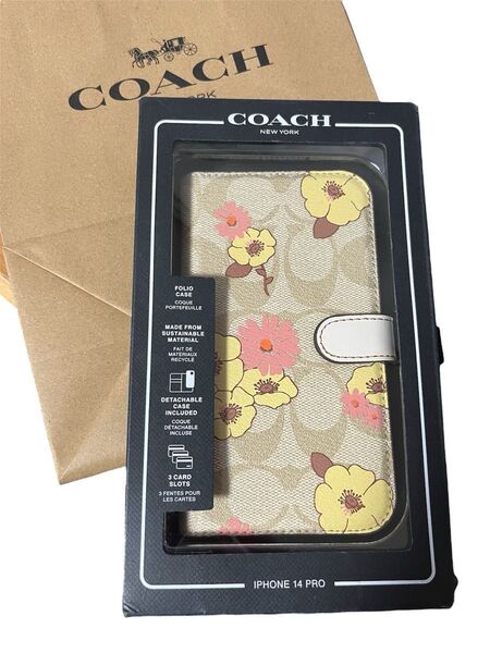 COACH iPhone13&14 PRO 手帳型 スマホケース シグネチャー 花柄 コーチ