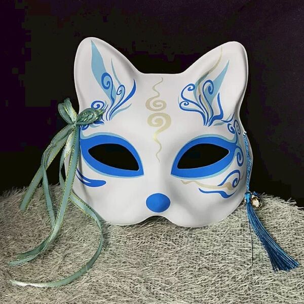 猫 お面 ネコ 狐 キツネ お祭り 花火大会 ハロウィン コスプレ パーティー 水色